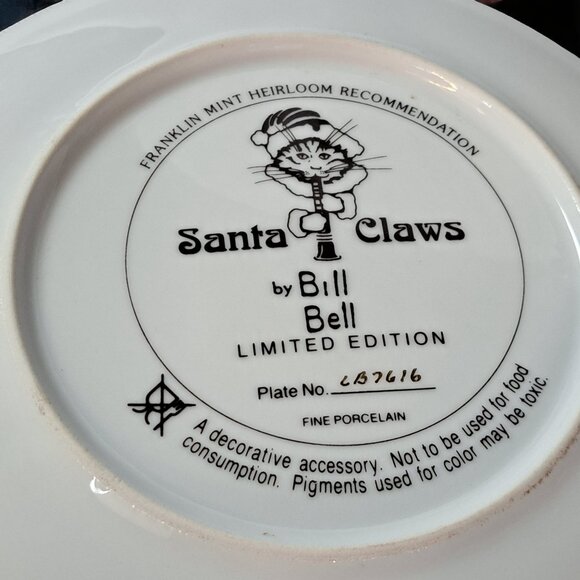 Franklin Mint Bill Bell “Santa Claws” Collectible Cat Plate Limited Edition - Picture 3 of 9